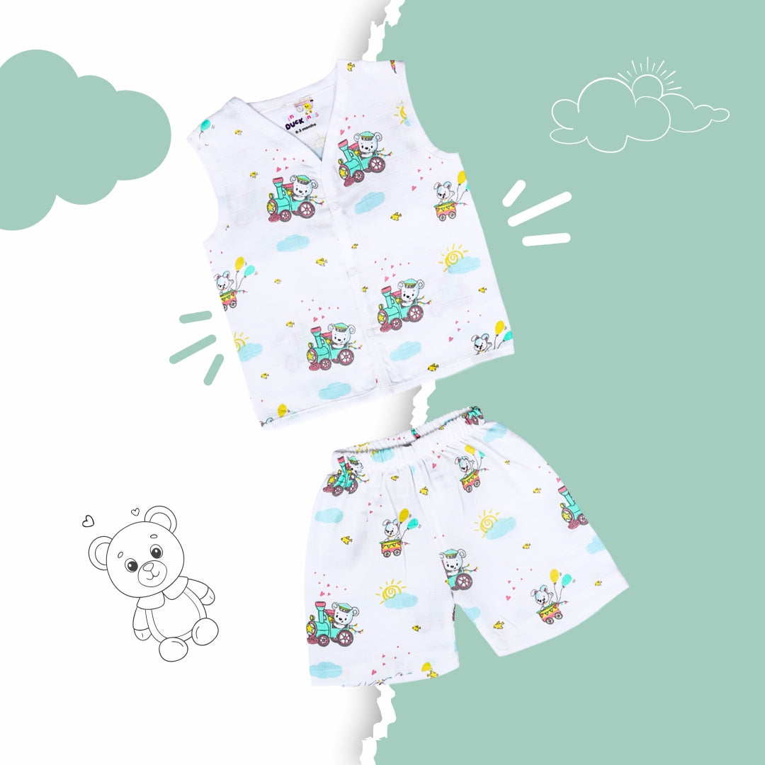 Blushing bears-Muslin Jabla & shorts